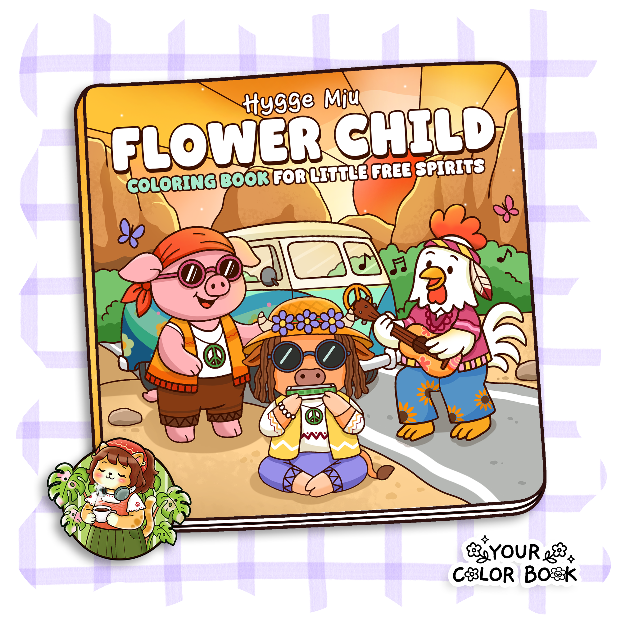 Flower Child Coloring Book - Hippie Animals, Groovy Outfits, Peace Sign Illustrations Flower Child Coloring Book - Hippie Animals, Groovy Outfits, Peace Sign Illustrations